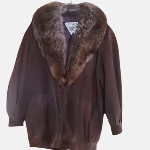 Y2K VTG J Percy for Marvin Richards Brown Suede Coat w/ Fox Fur Collar size Med